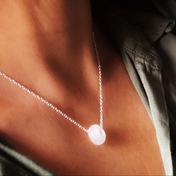 Pink quartz minimalist donut 925 silver pendant charm necklace - Picture 1 of 4